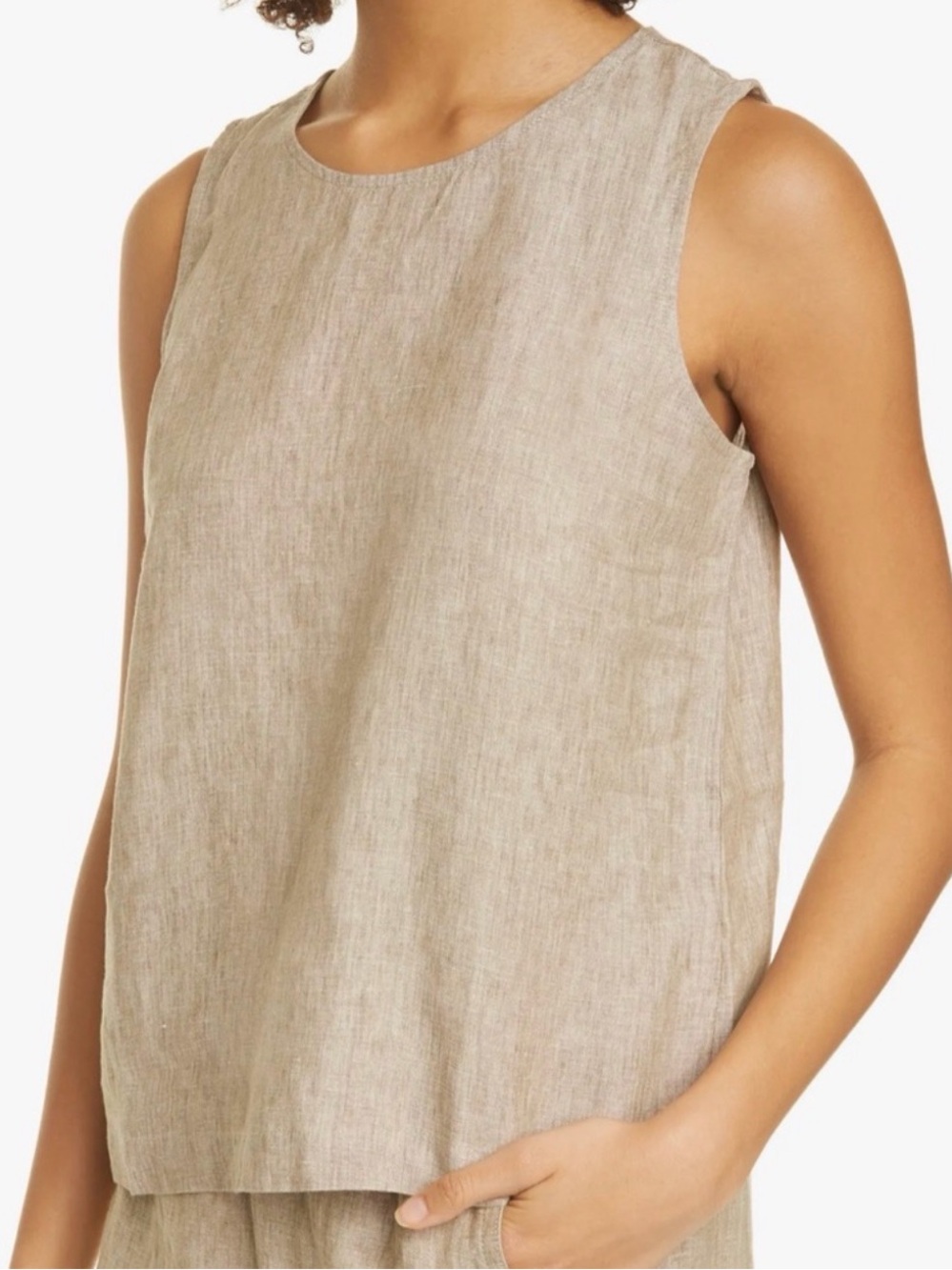 Eileen Fisher Organic Linen Italian Fabric Sleeveless Crewneck Timeless Tank Top